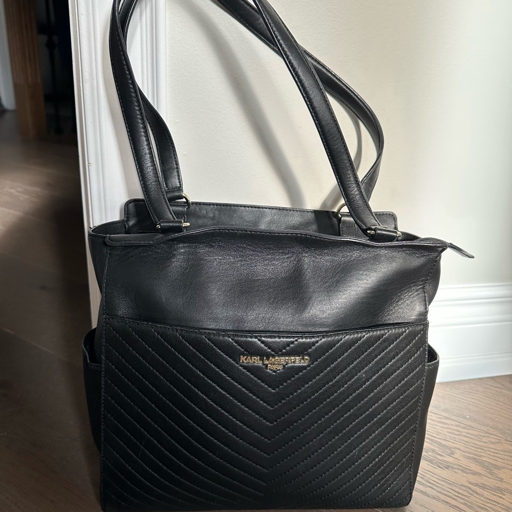 Karl Lagerfeld Black Chevron Shoulder Bag